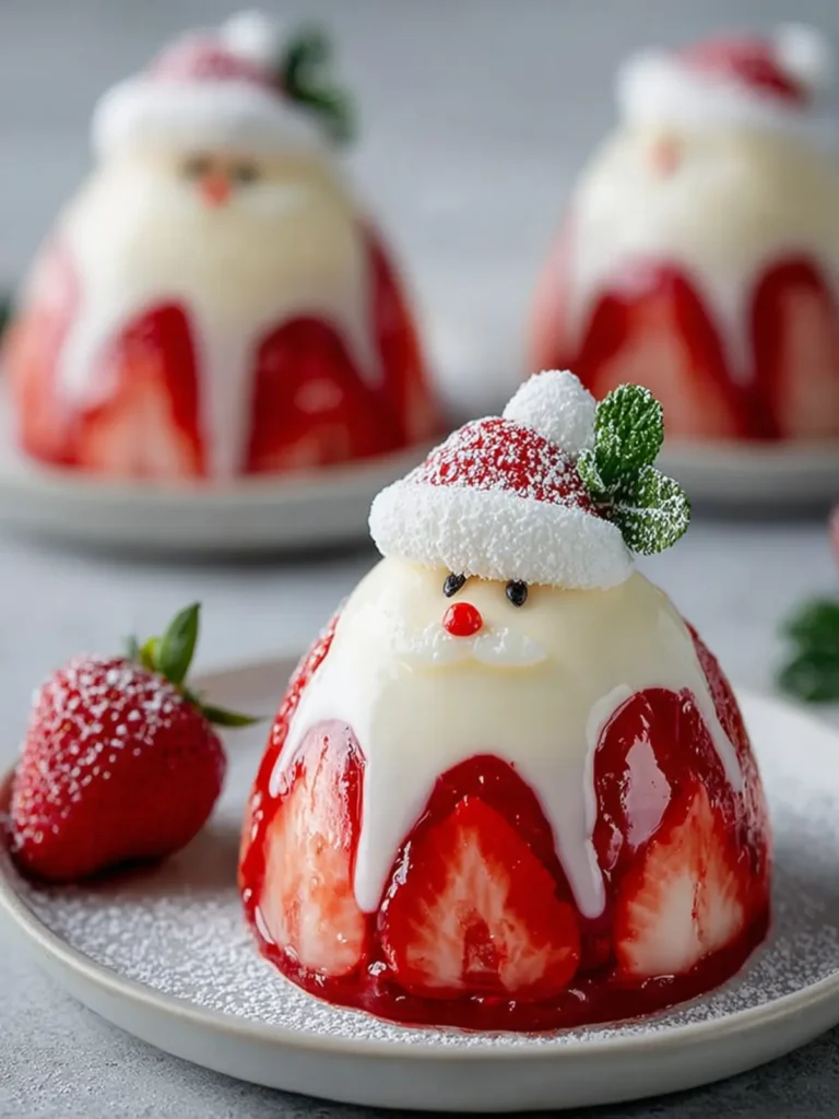 Festive Santa Dome Cakes with Vanilla Mousse and Strawberry Filling First Image