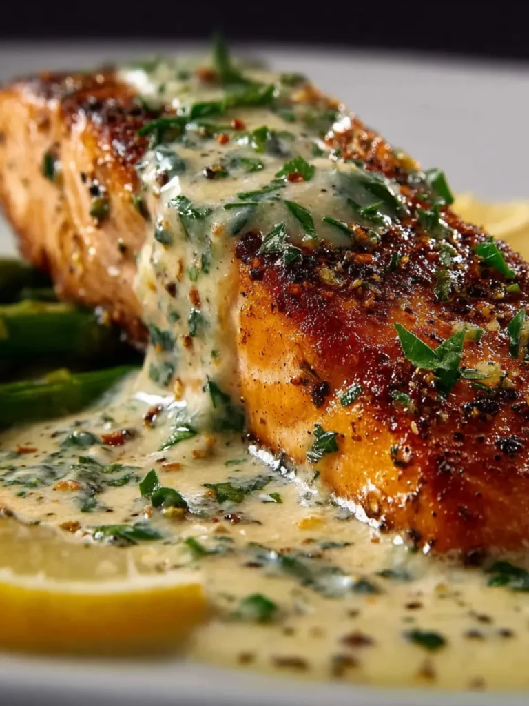 Pan-Seared Salmon with Lemon Garlic Cream Sauce First Image