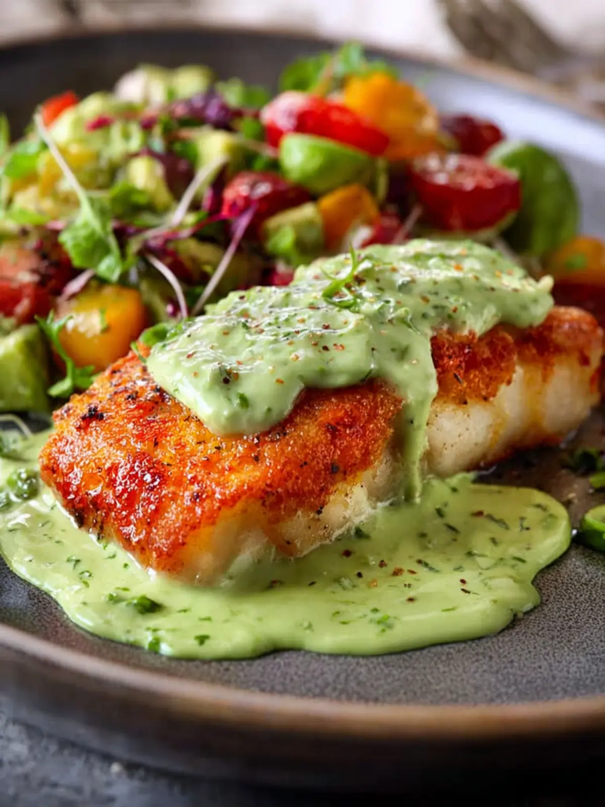 Pan Seared Cod with Avocado Cream Sauce First Image