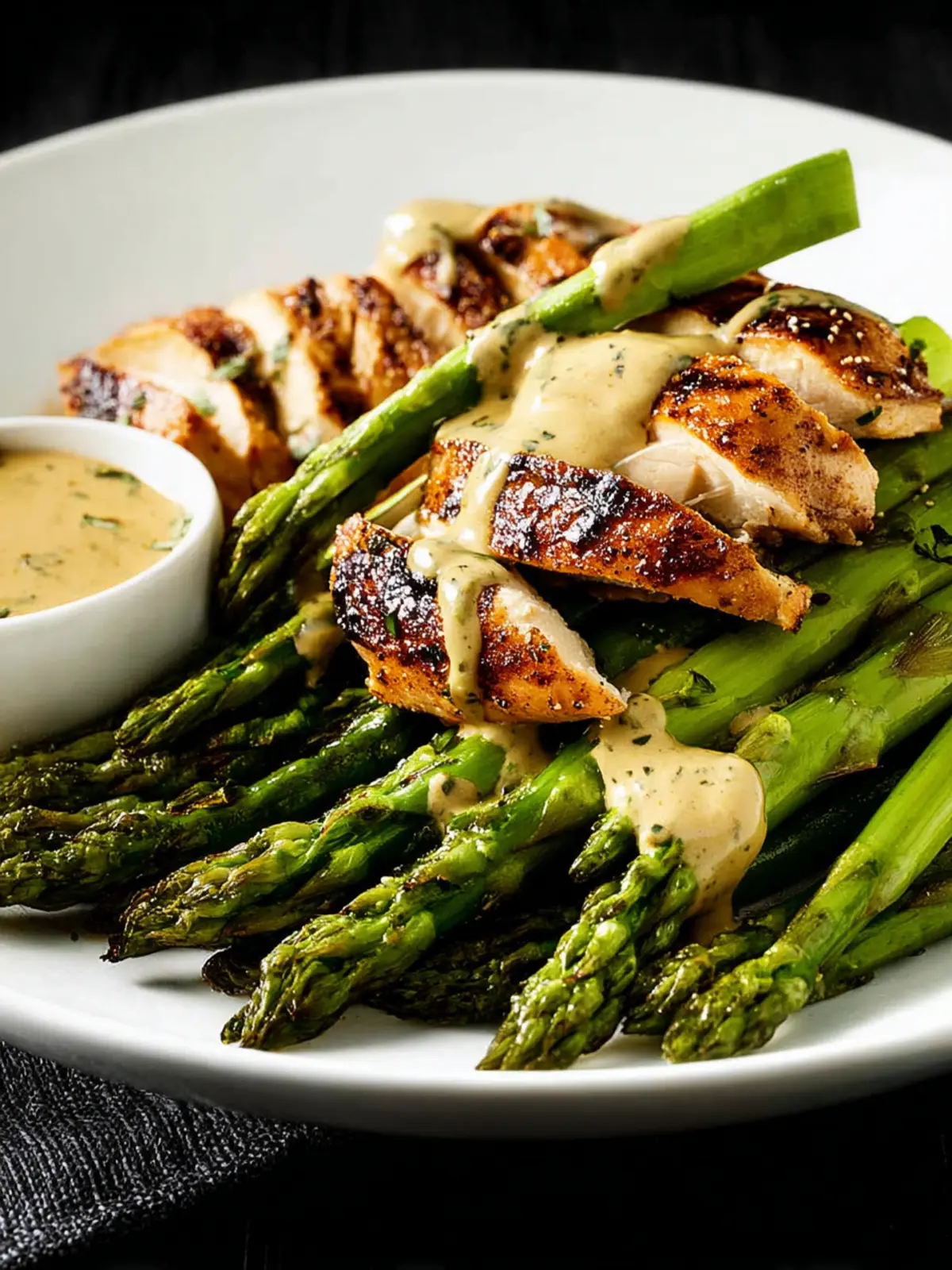 Chicken and Roasted Asparagus with Tahini Sauce First Image