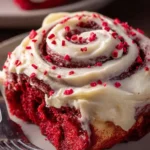 Homemade Red Velvet Cinnamon Rolls with Cream Cheese Frosting First Image