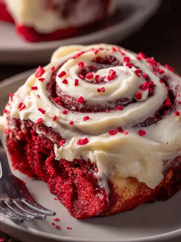 Homemade Red Velvet Cinnamon Rolls with Cream Cheese Frosting First Image