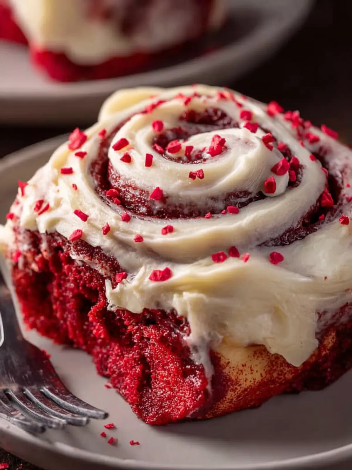 Homemade Red Velvet Cinnamon Rolls with Cream Cheese Frosting First Image