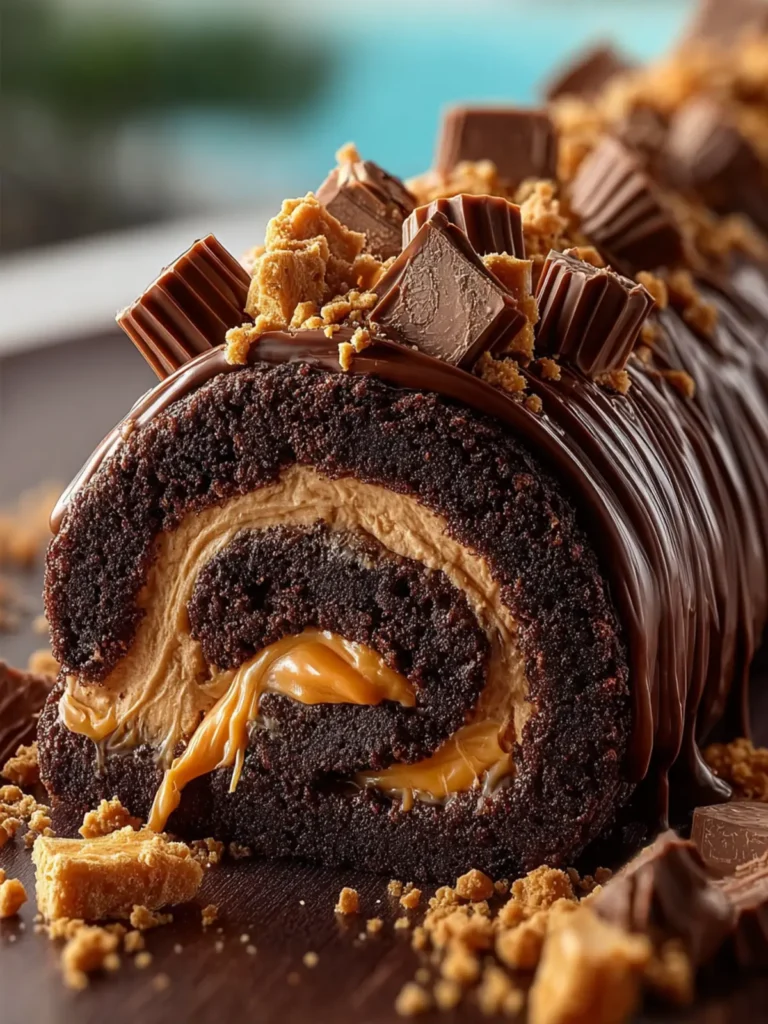 Peanut Butter Cup Chocolate Roll Cake First Image